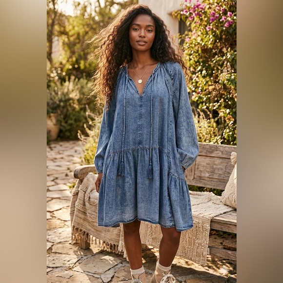 Dresses & Skirts - Blue Denim Dress with Tassels